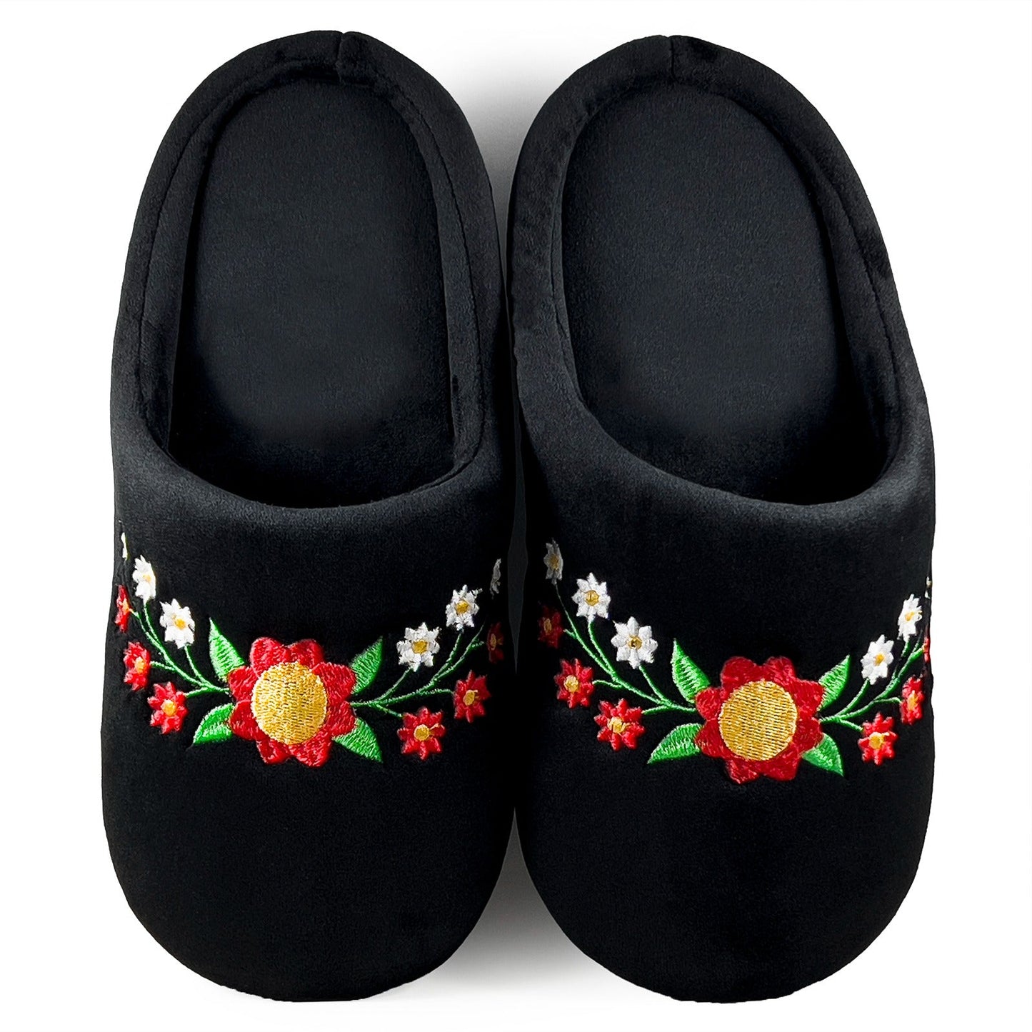 Floral Black Slippers