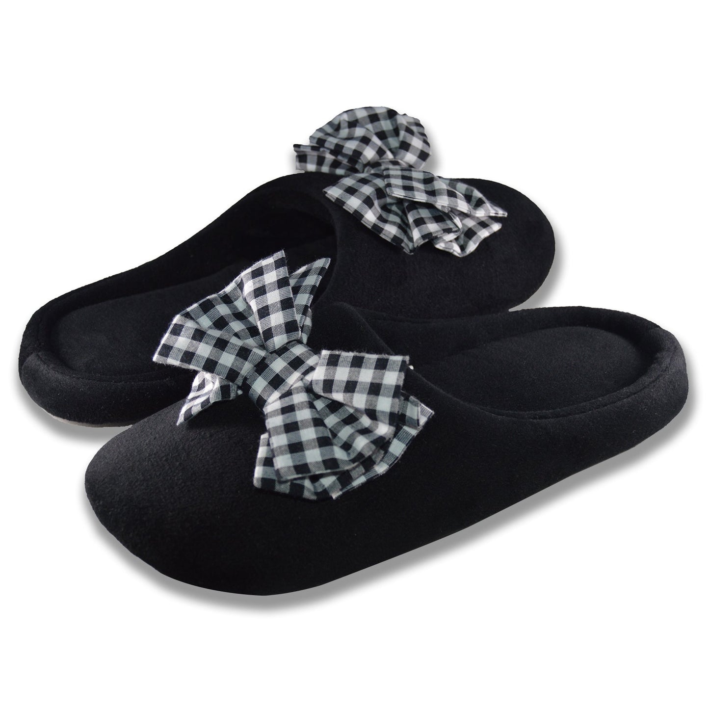 Black Checkered Bow Slippers