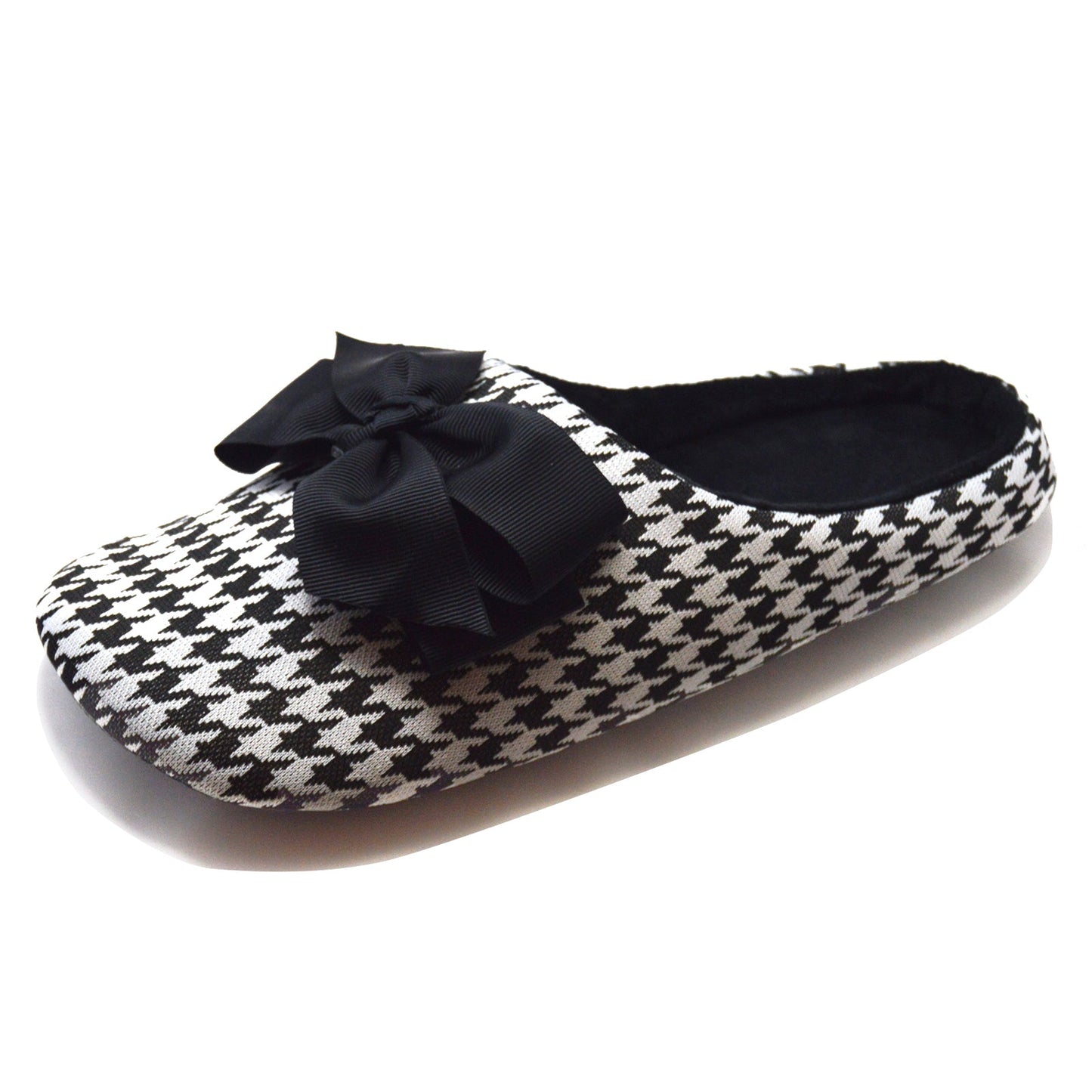 Houndstooth Big Black Bow Slippers