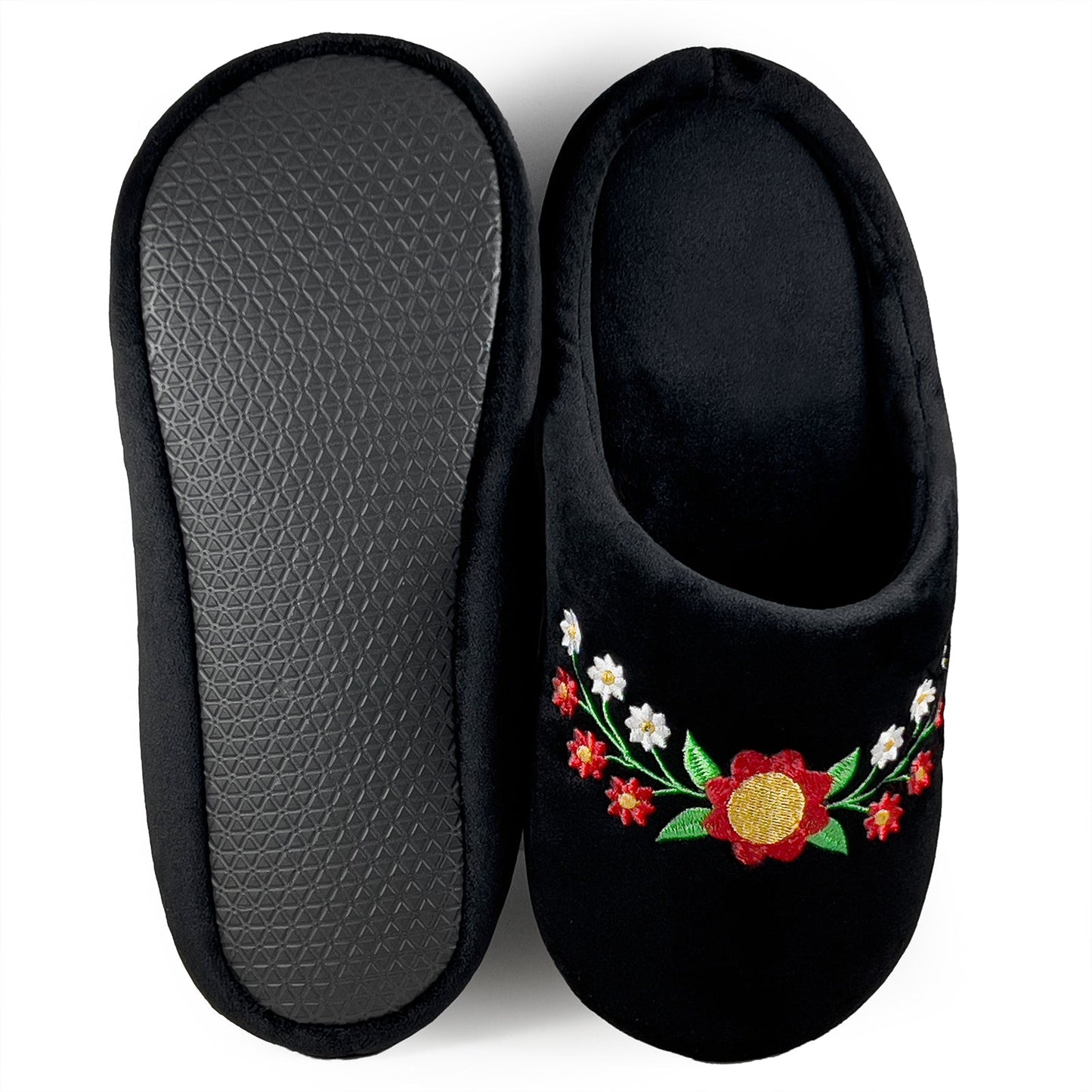 Floral Black Slippers