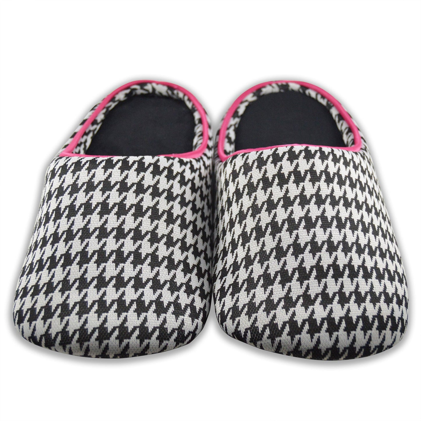 Houndstooth Black and Pink Slippers