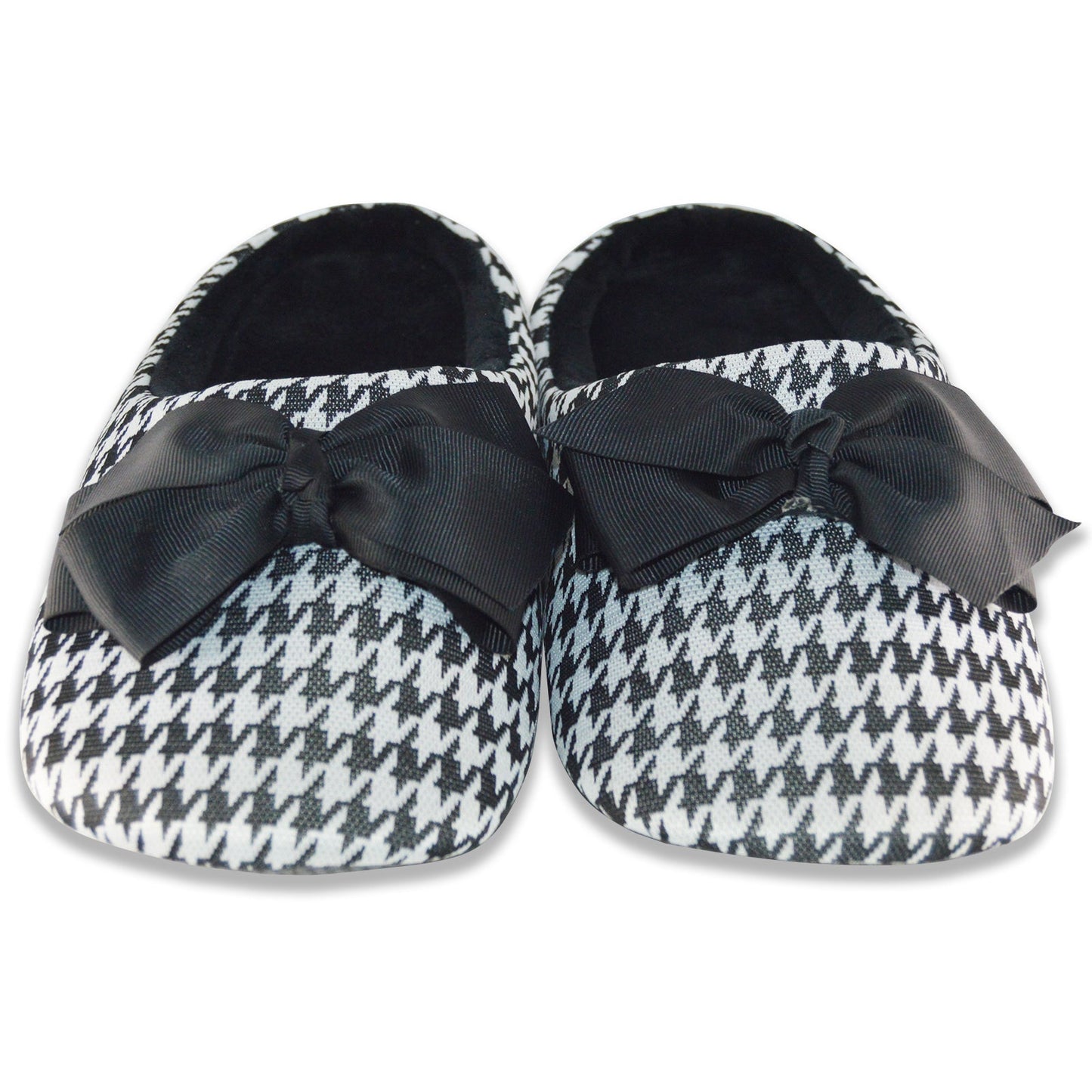 Houndstooth Big Black Bow Slippers