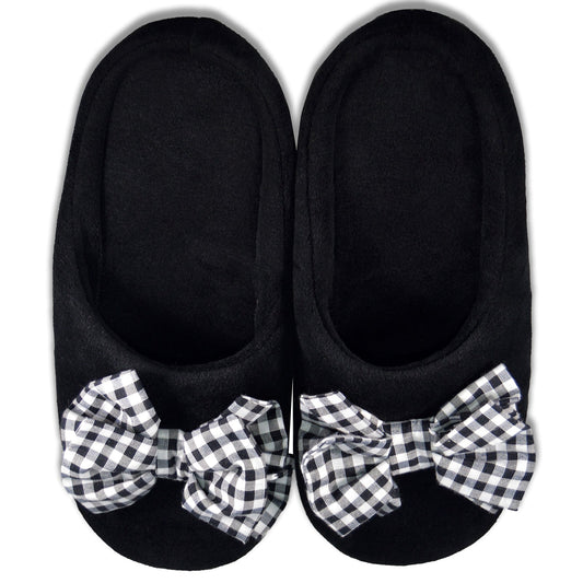 Black Checkered Bow Slippers
