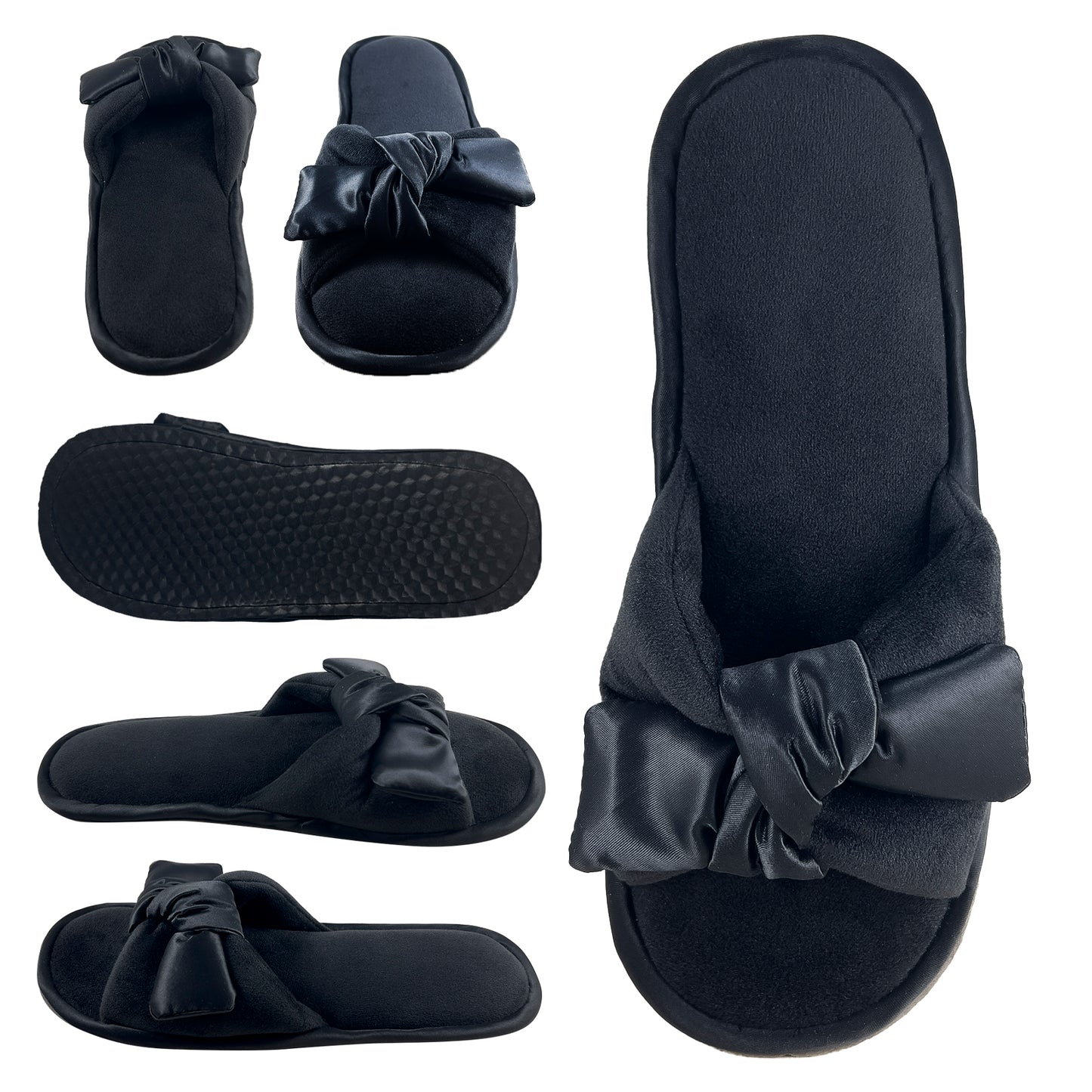 Black Bow Open Toe Slipper