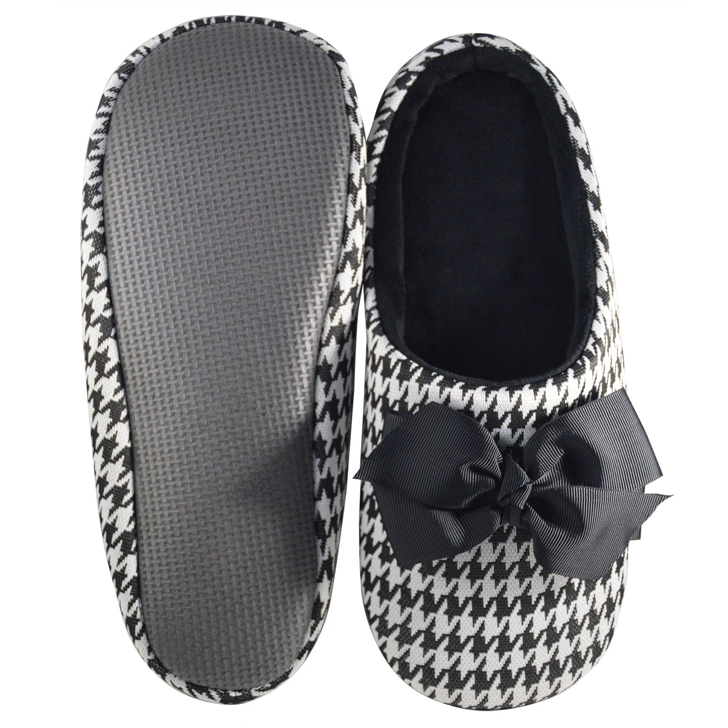 Houndstooth Big Black Bow Slippers