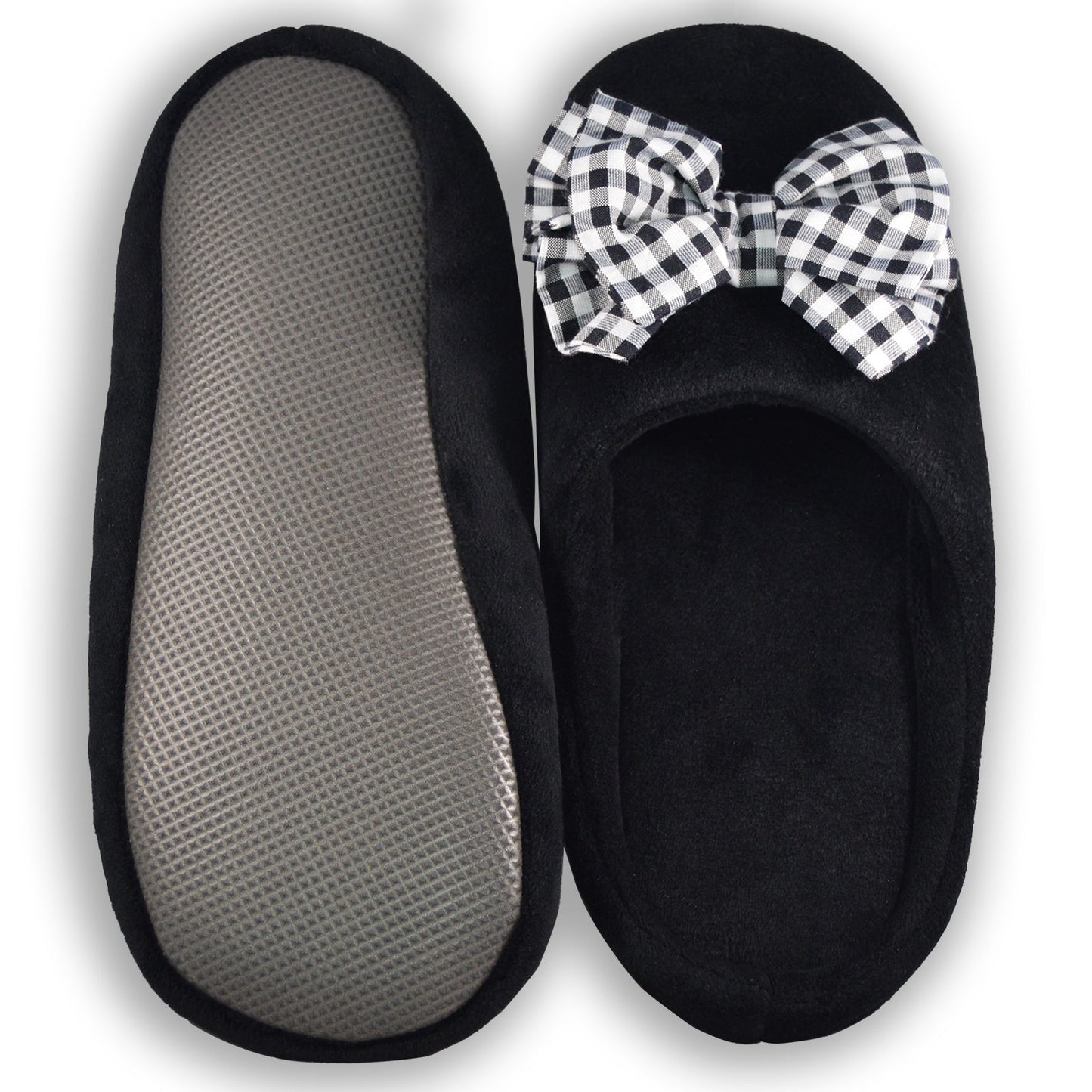 Black Checkered Bow Slippers