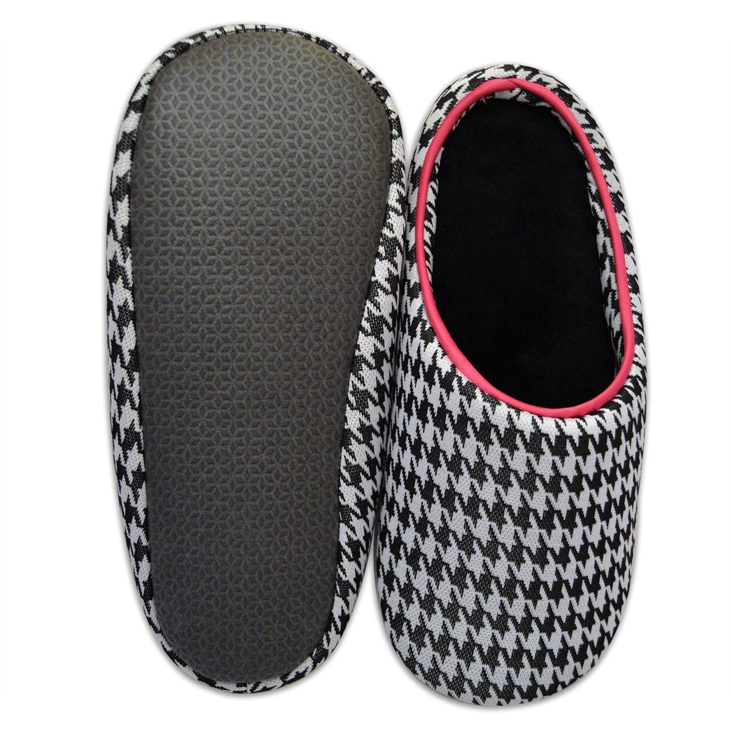 Houndstooth Black and Pink Slippers