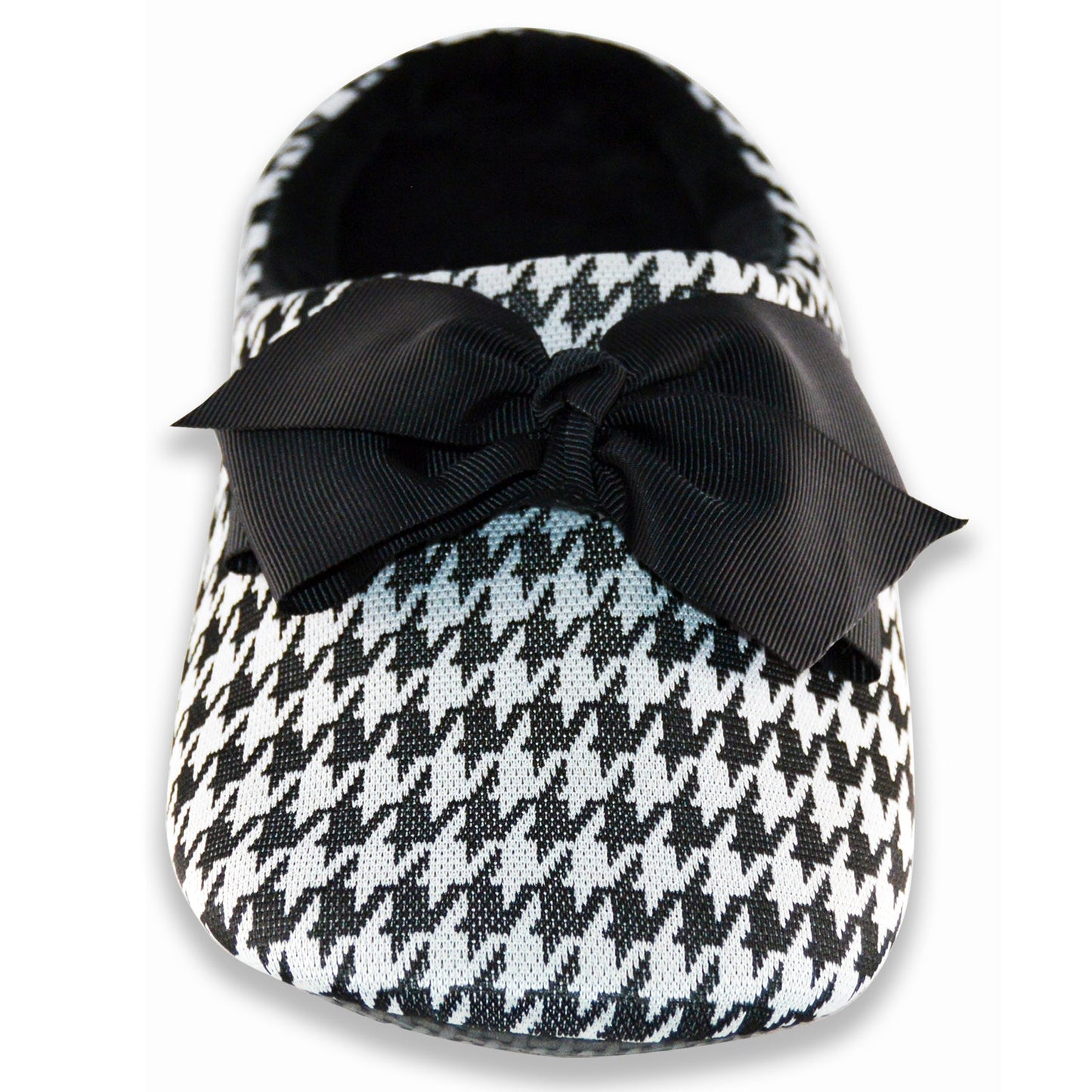 Houndstooth Big Black Bow Slippers
