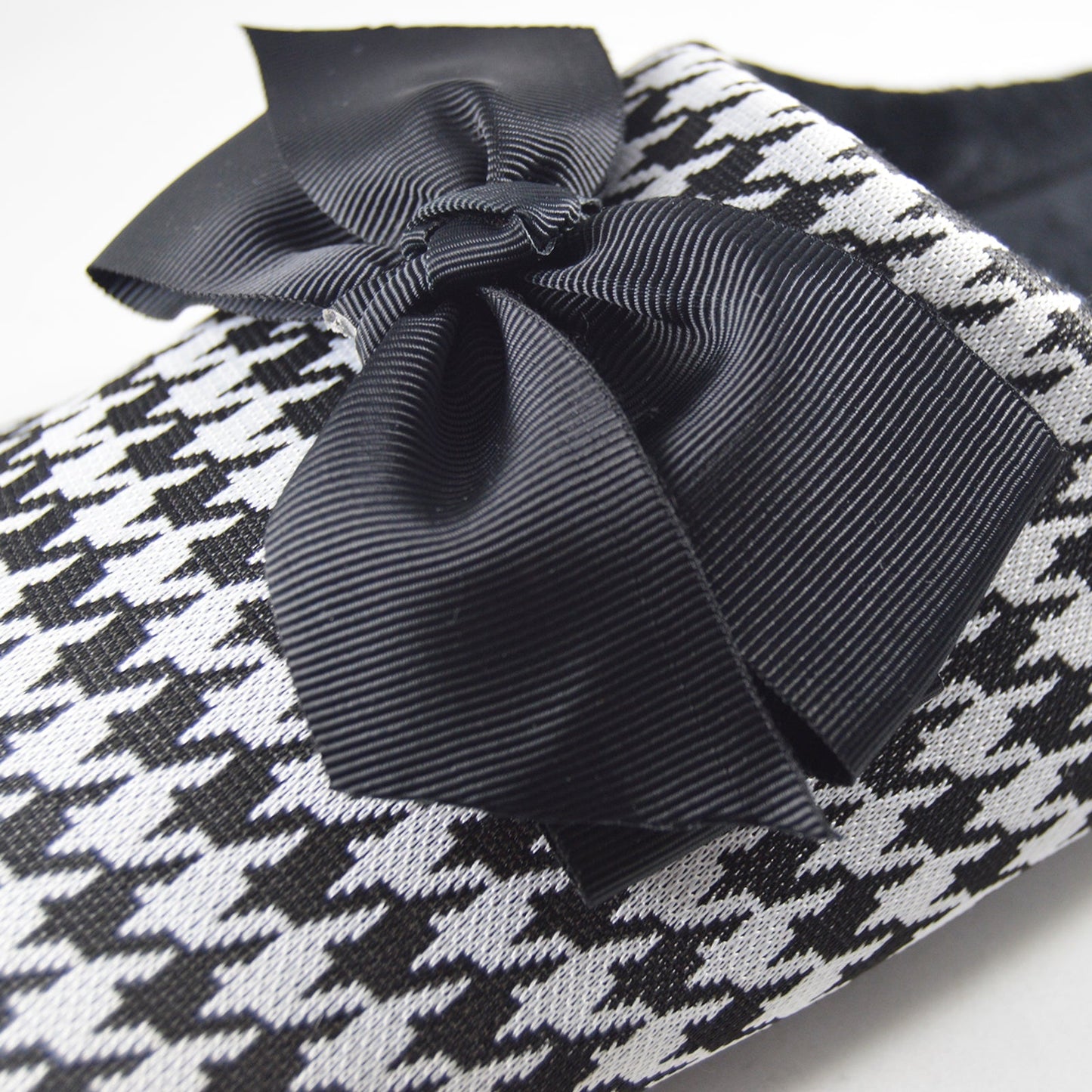 Houndstooth Big Black Bow Slippers