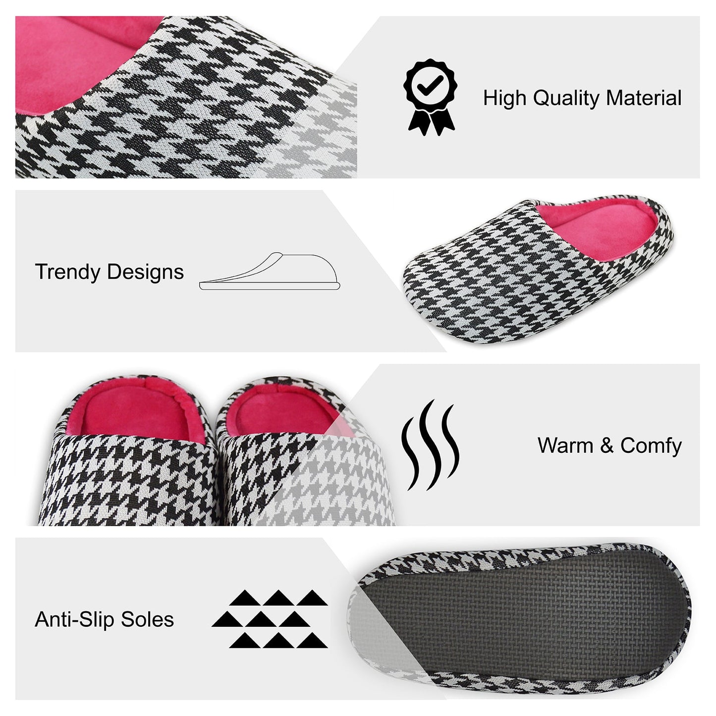Houndstooth Pink Slippers