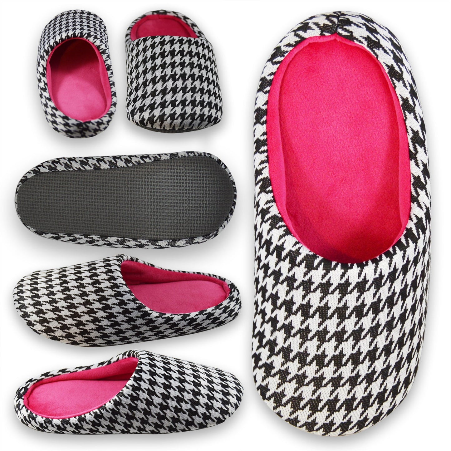 Houndstooth Pink Slippers