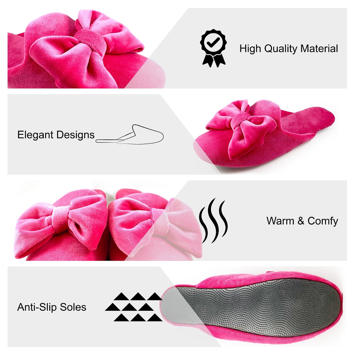 Elegance Pink Bow Slippers