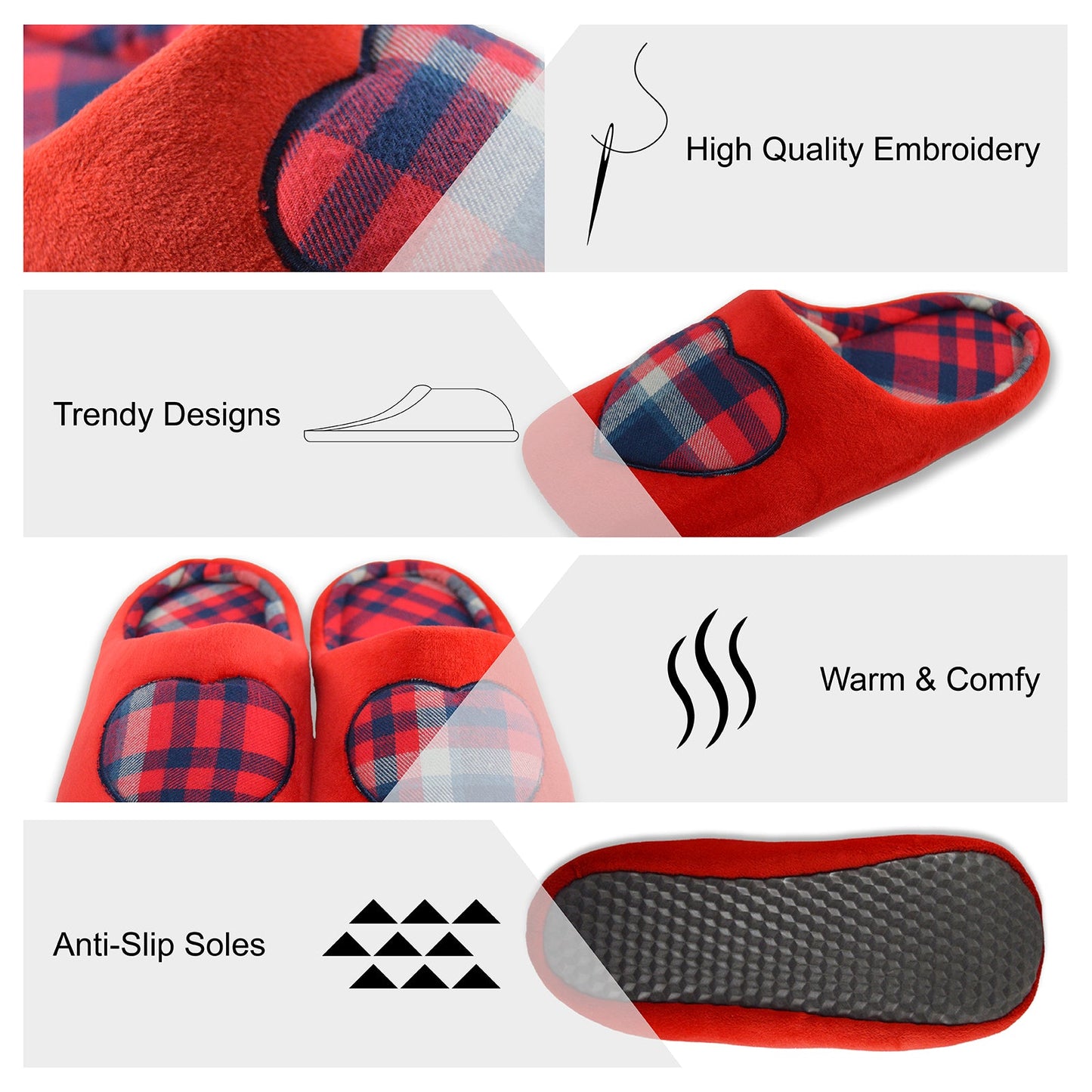 Red Checkered Heart Slippers