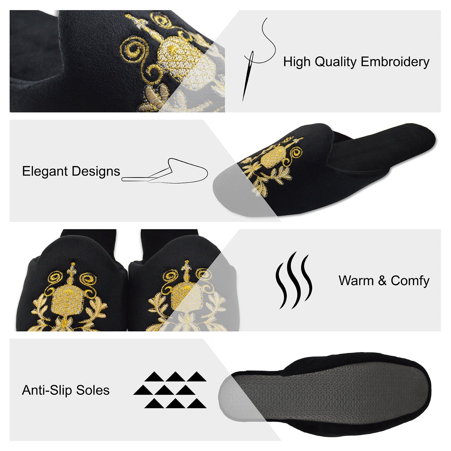 Elegance Black and Golden Slippers