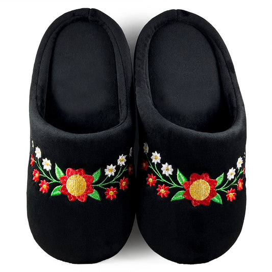Floral Black Slippers