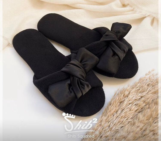 Elegance Black Bow Open Toe Slipper