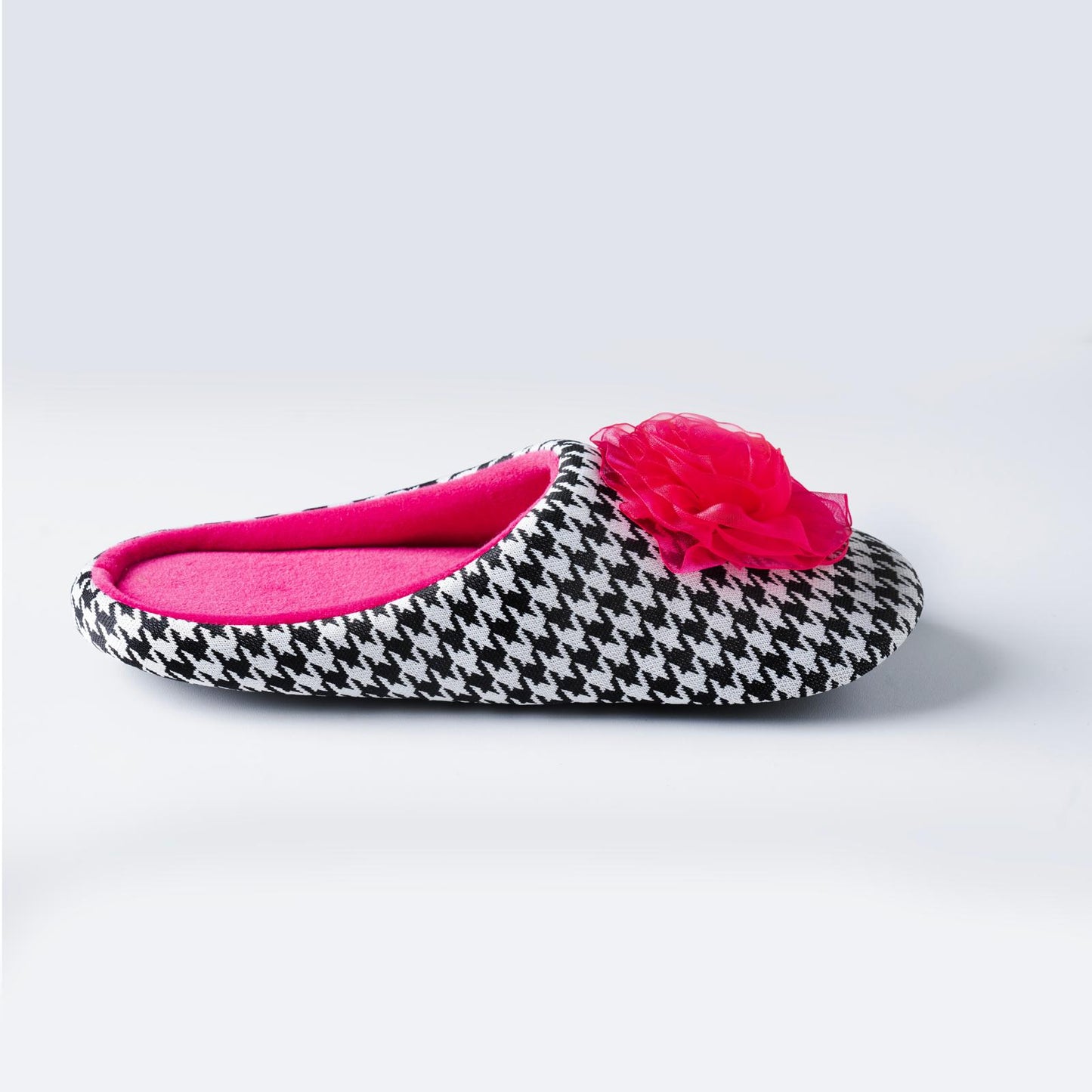 Houndstooth Big Fuchsia Flower - Slippers for Kids