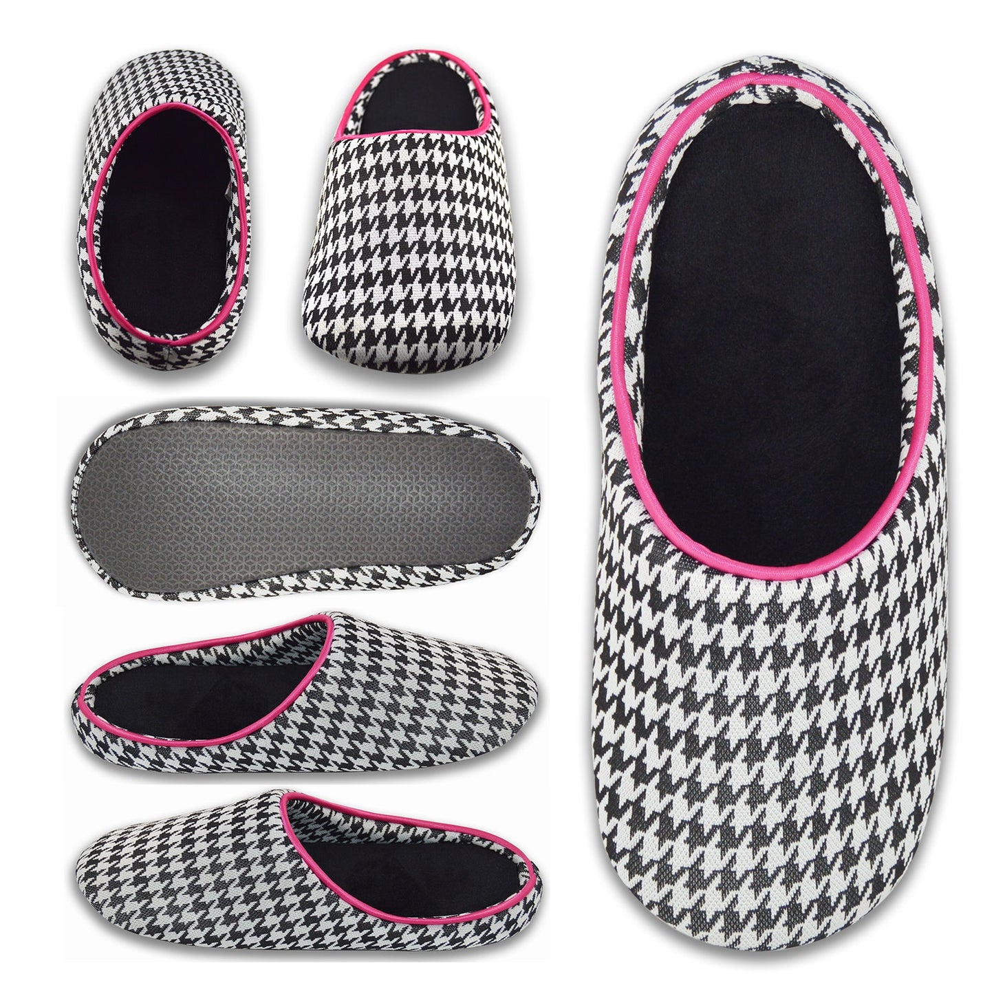 Houndstooth Black and Pink Slippers