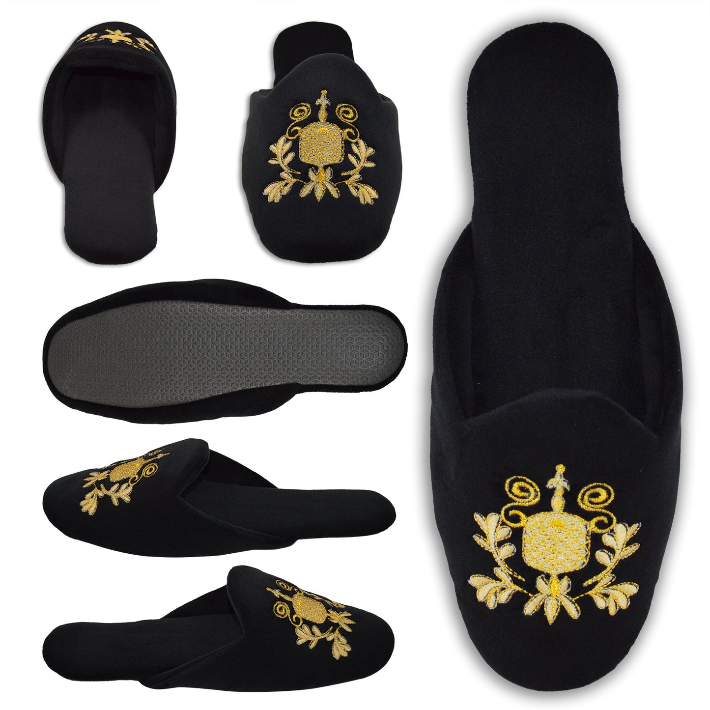 Elegance Black and Golden Slippers