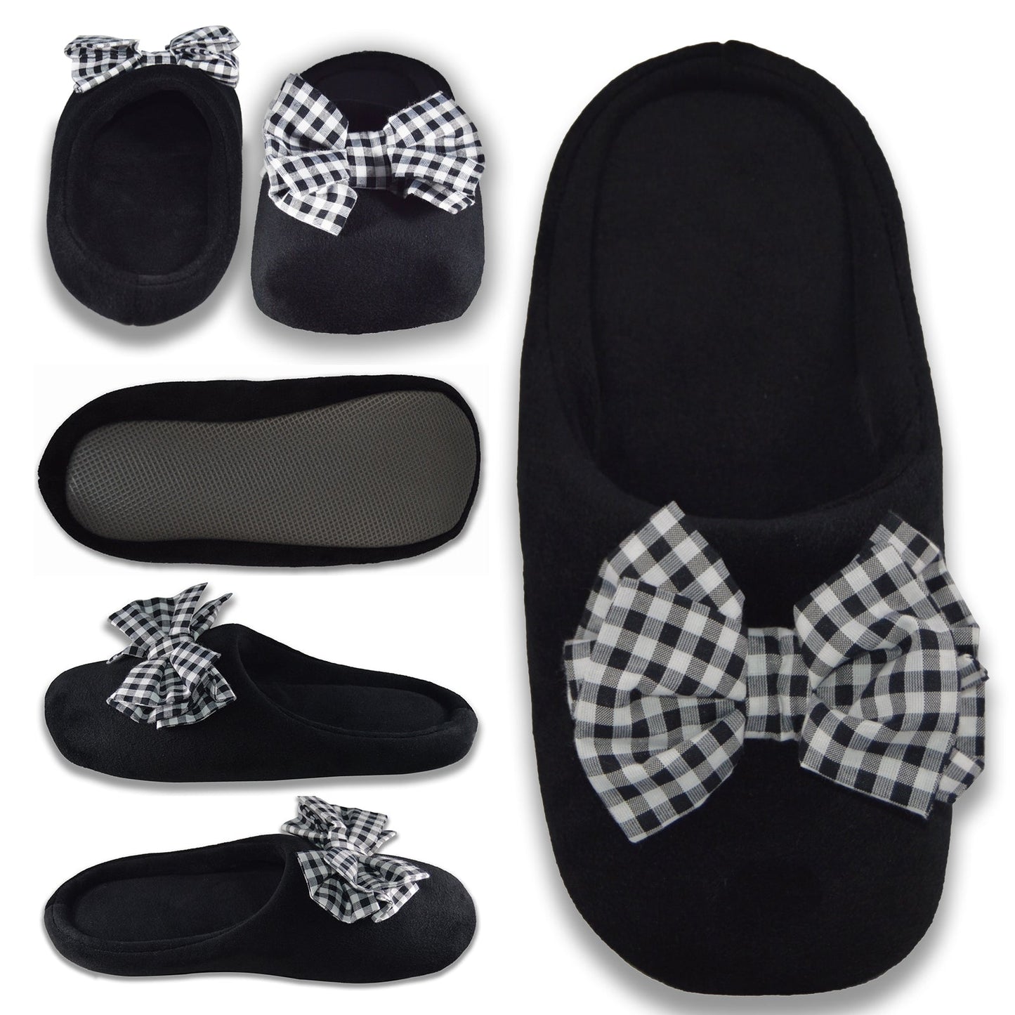 Black Checkered Bow Slippers